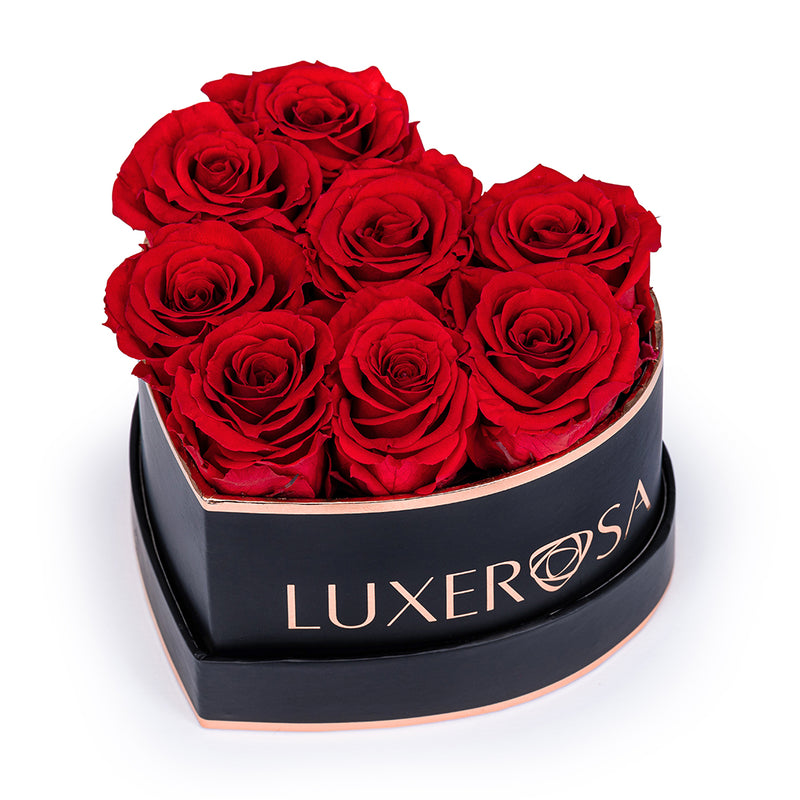 Black, Small, Venus Heart Rose Box with Petite Roses