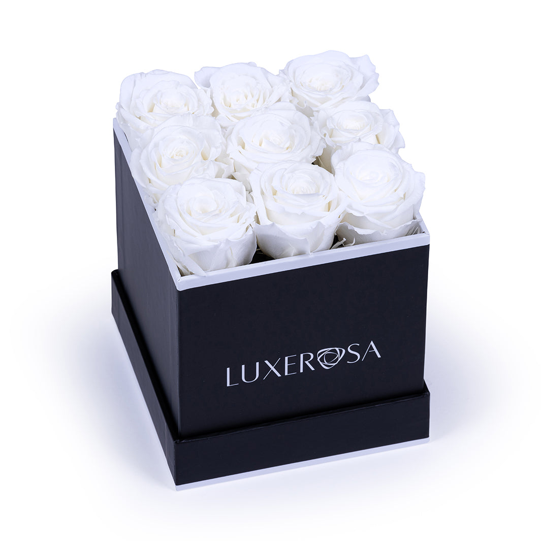White, Small Square Petite Forever Rose Box - LUXEROSA